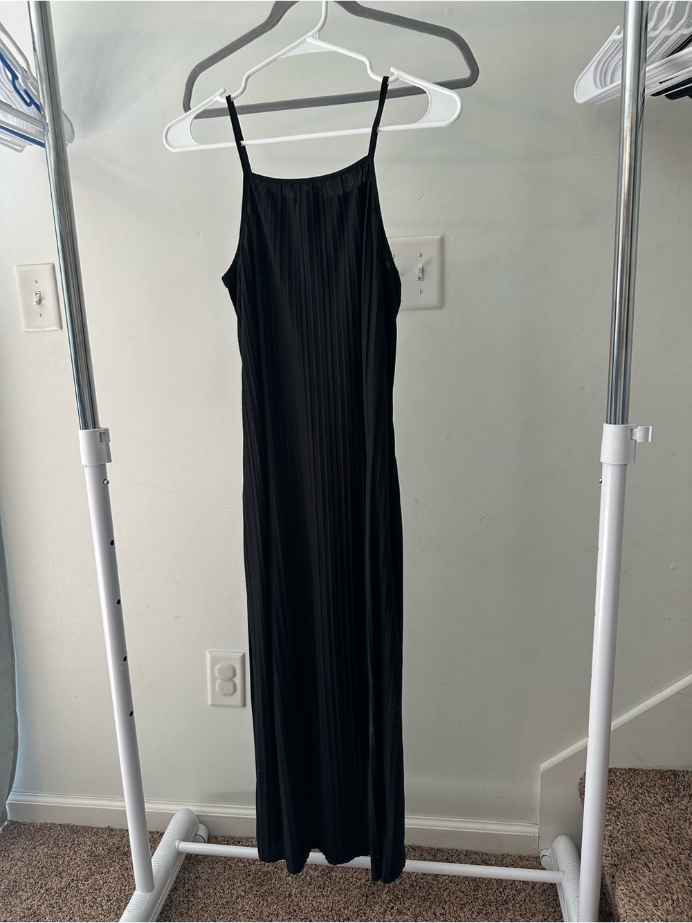 a new day Black Pleated Spaghetti-Strap Maxi Dress